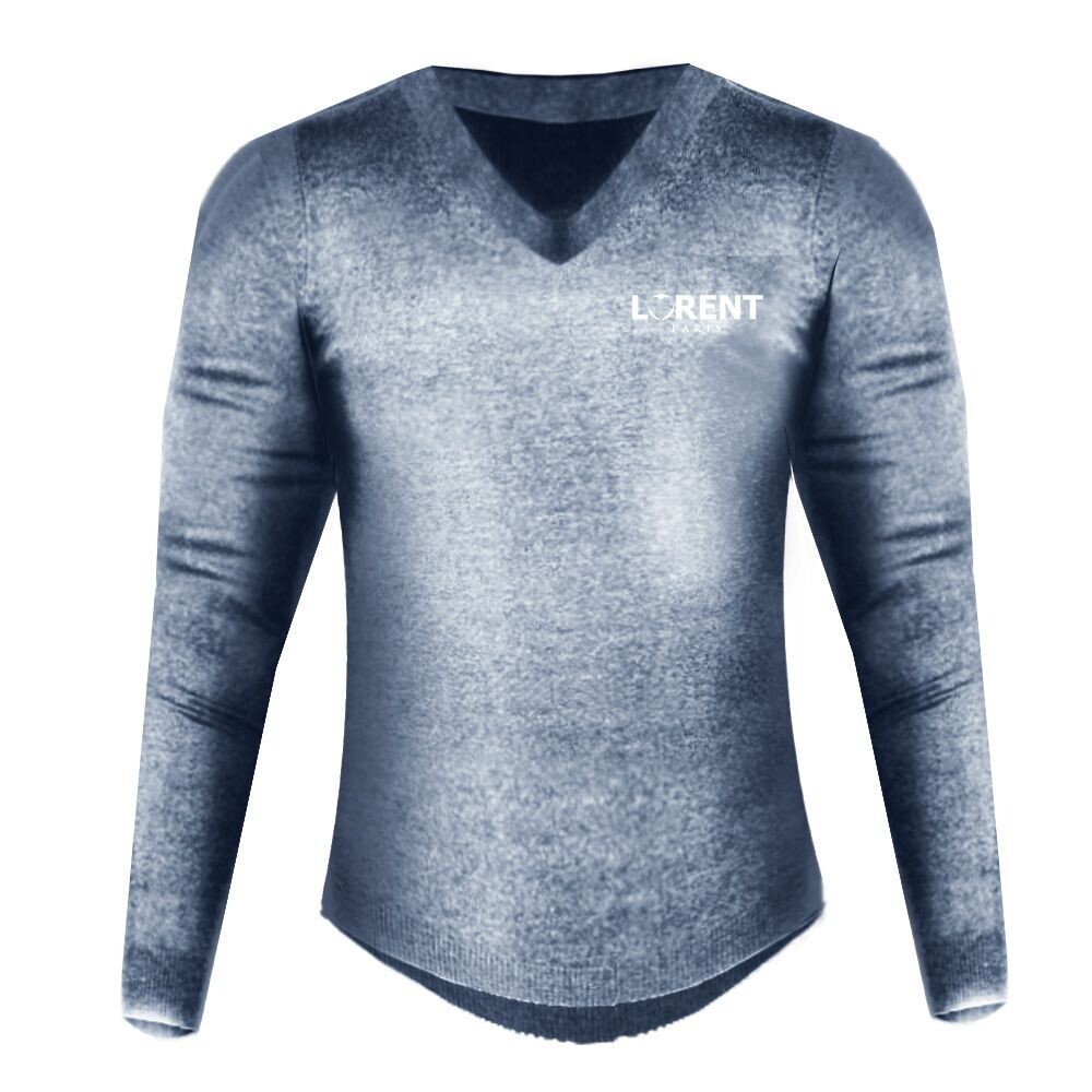 Pull Over Homme - coupe Fit Col V Bleu - Lorent PARIS