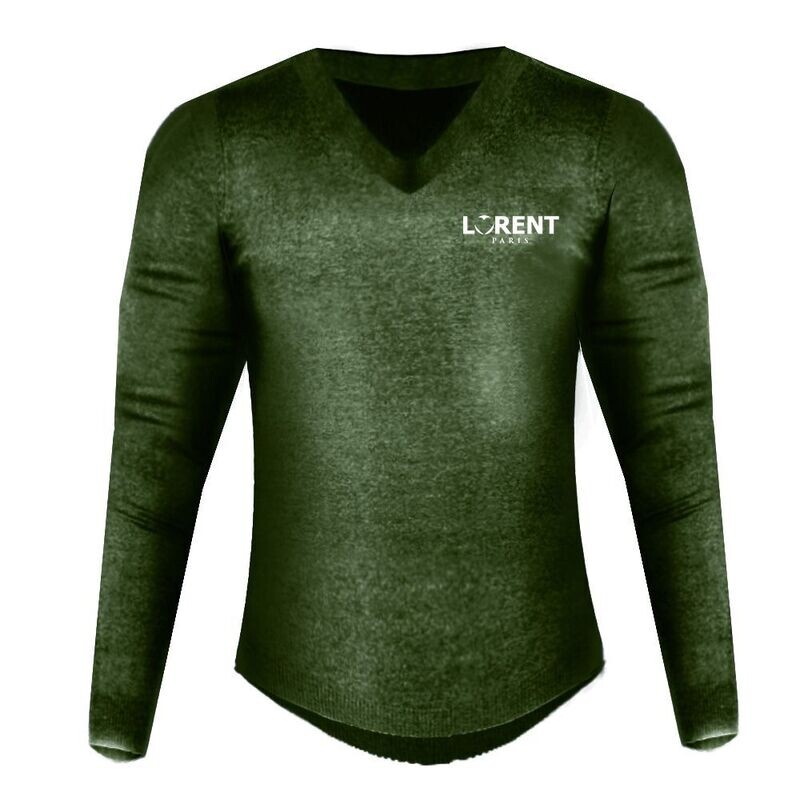 Pull Over Homme - coupe Fit Col V Kaki - Lorent PARIS