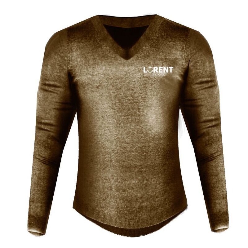 Pull Over Homme - coupe Fit Col V Brown - Lorent PARIS