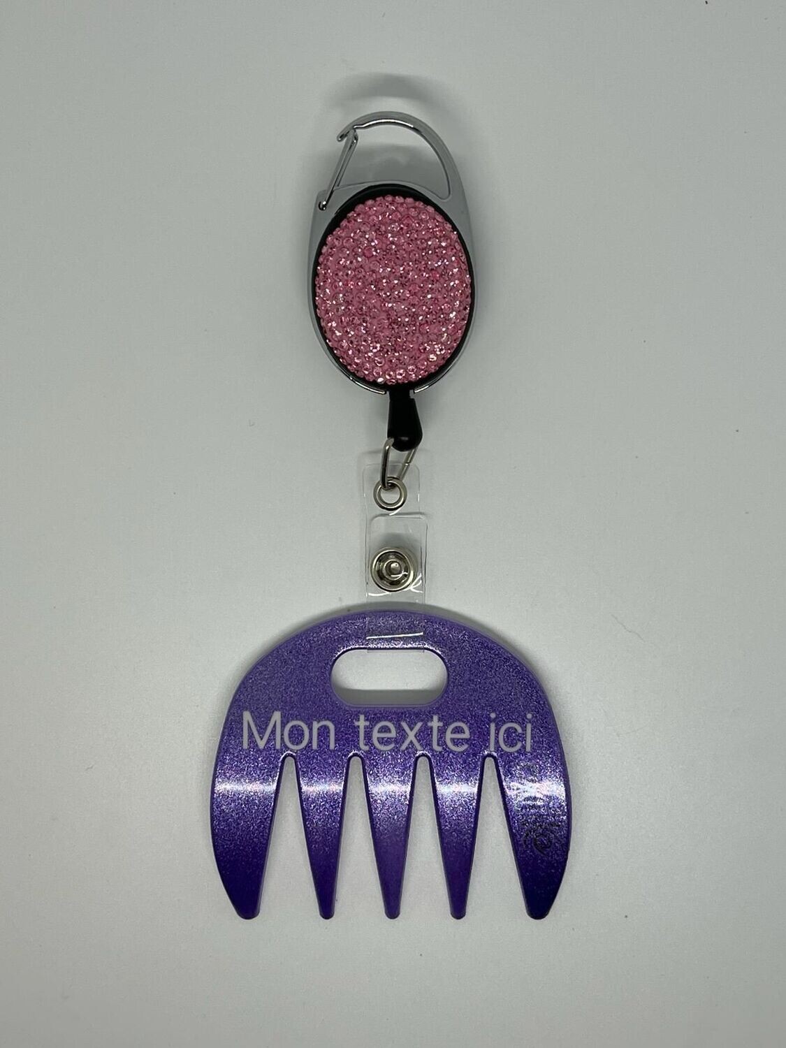 Grat-grat violet pailleté personnalisé  - Clipper diamants roses dans son coffret cadeau.