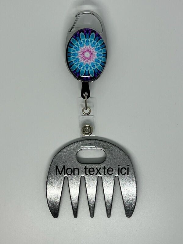 Grat-grat argent pailleté personnalisé  - Clipper mandala bleu rose, dans son coffret cadeau.