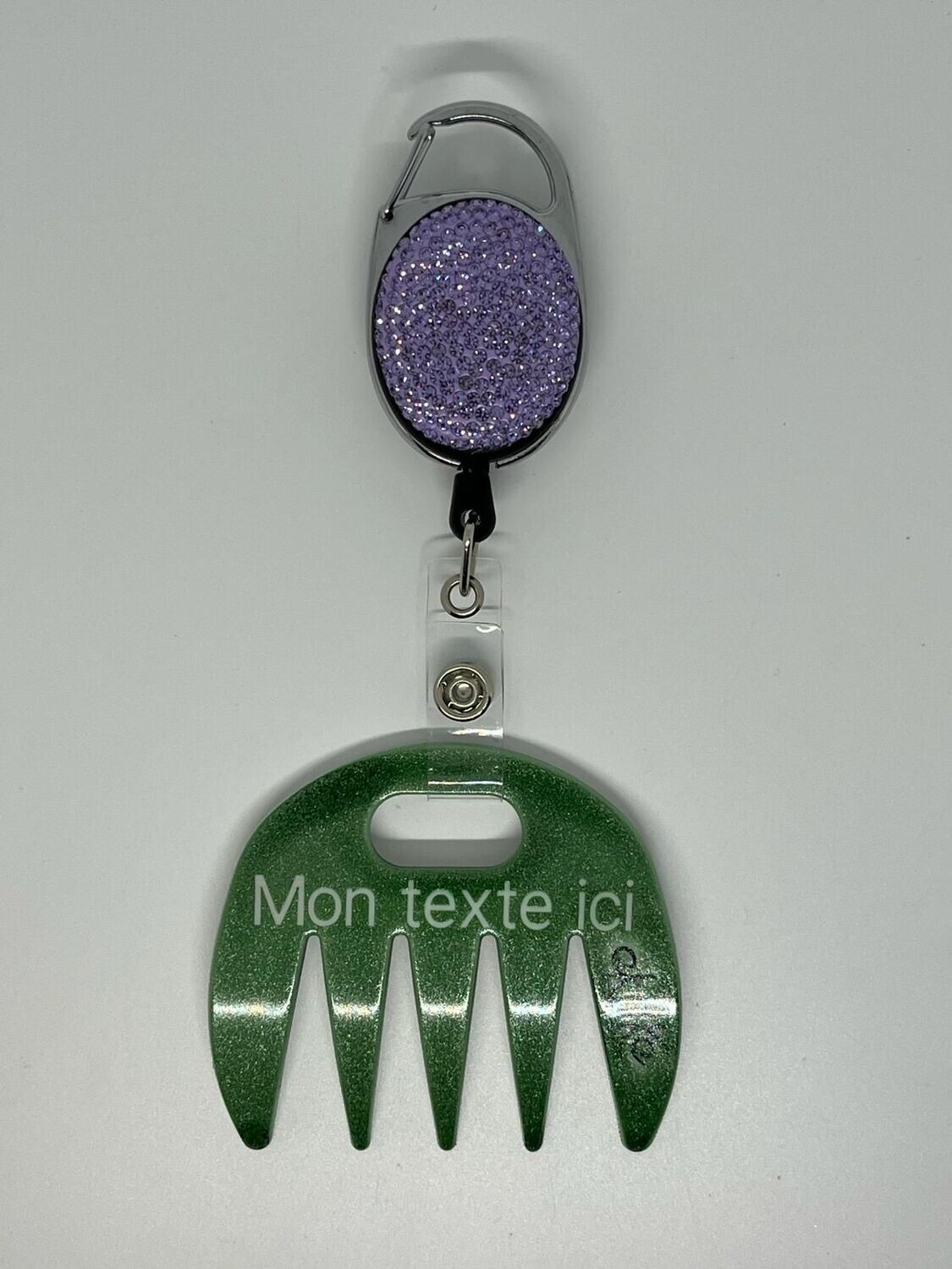 Grat-grat vert pailleté personnalisé  - Clipper diamants violets, dans son coffret cadeau.