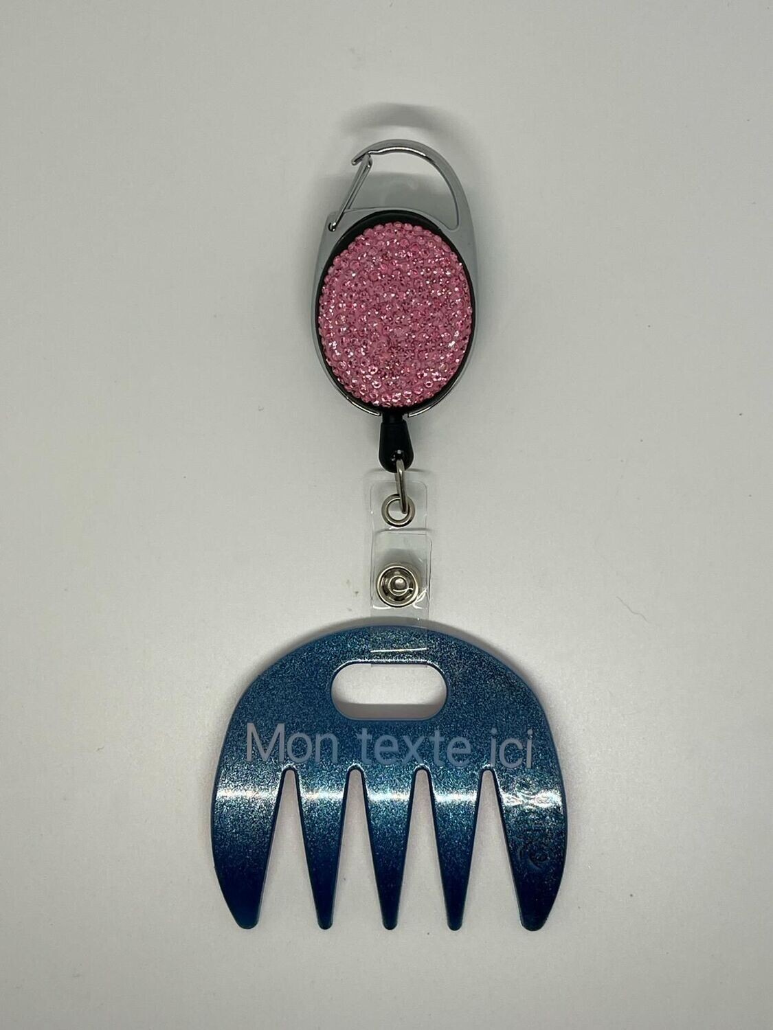 Grat-grat bleu pailleté personnalisé  - Clipper diamants roses dans son coffret cadeau.
