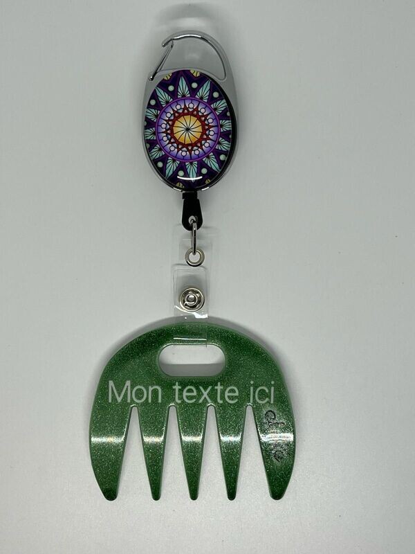 Grat-grat vert pailleté personnalisé  - Clipper mandala violet, dans son coffret cadeau.