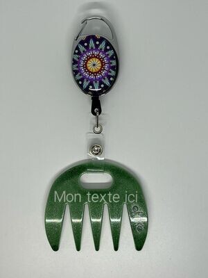 Grat-grat vert pailleté personnalisé  - Clipper mandala violet, dans son coffret cadeau.