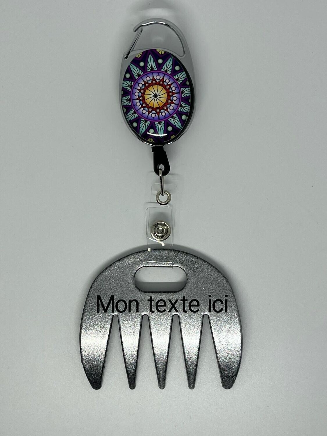 Grat-grat argent pailleté personnalisé  - Clipper mandala violet, dans son coffret cadeau.