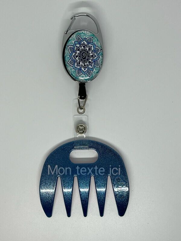 Grat-grat bleu pailleté personnalisé  - Clipper mandala bleu , dans son coffret cadeau.
