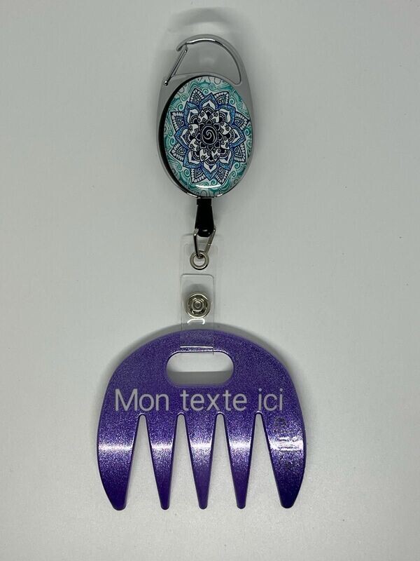 Grat-grat violet pailleté personnalisé  - Clipper mandala bleu , dans son coffret cadeau.
