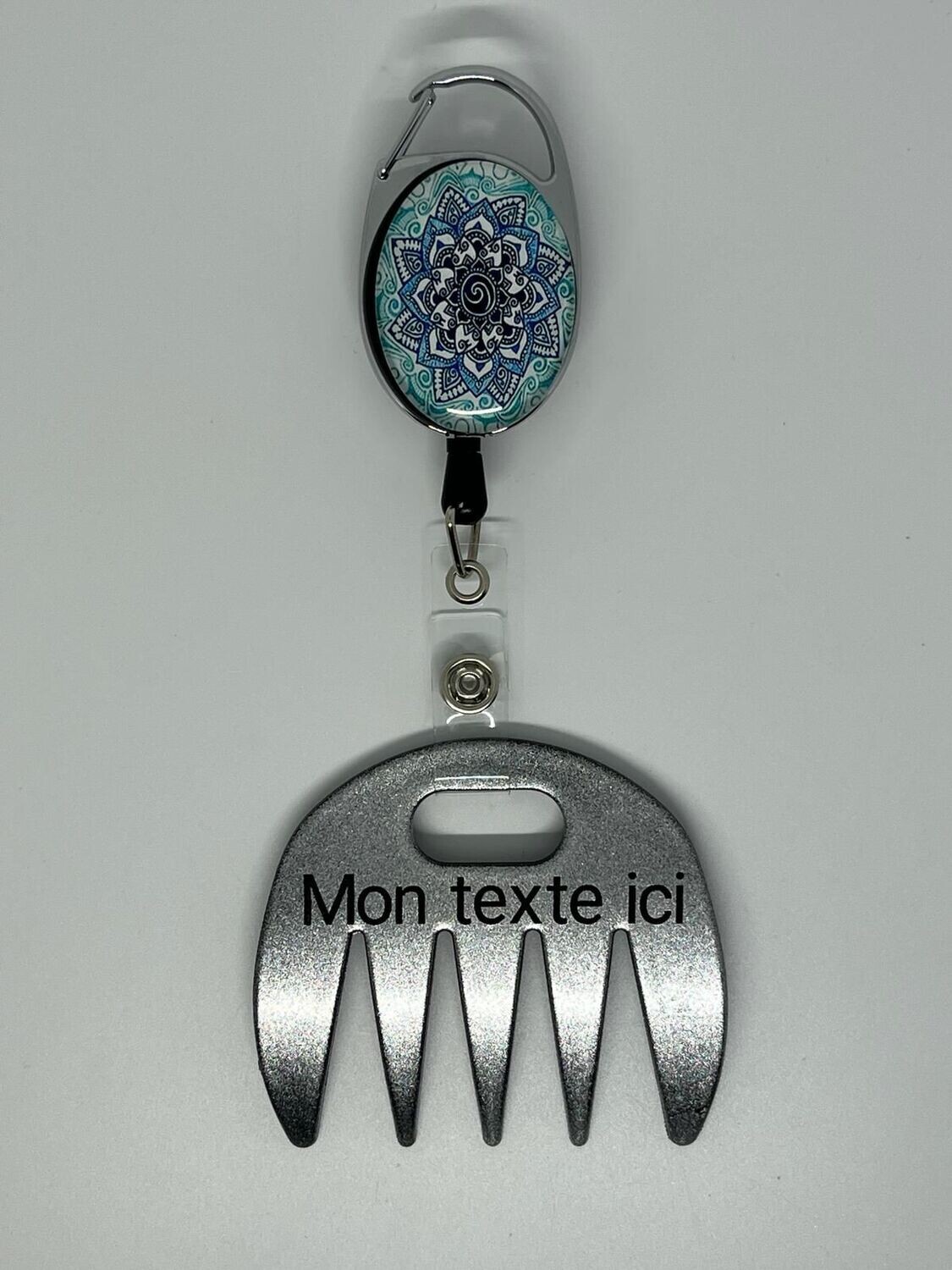 Grat-grat argent pailleté personnalisé  - Clipper mandala bleu , dans son coffret cadeau.