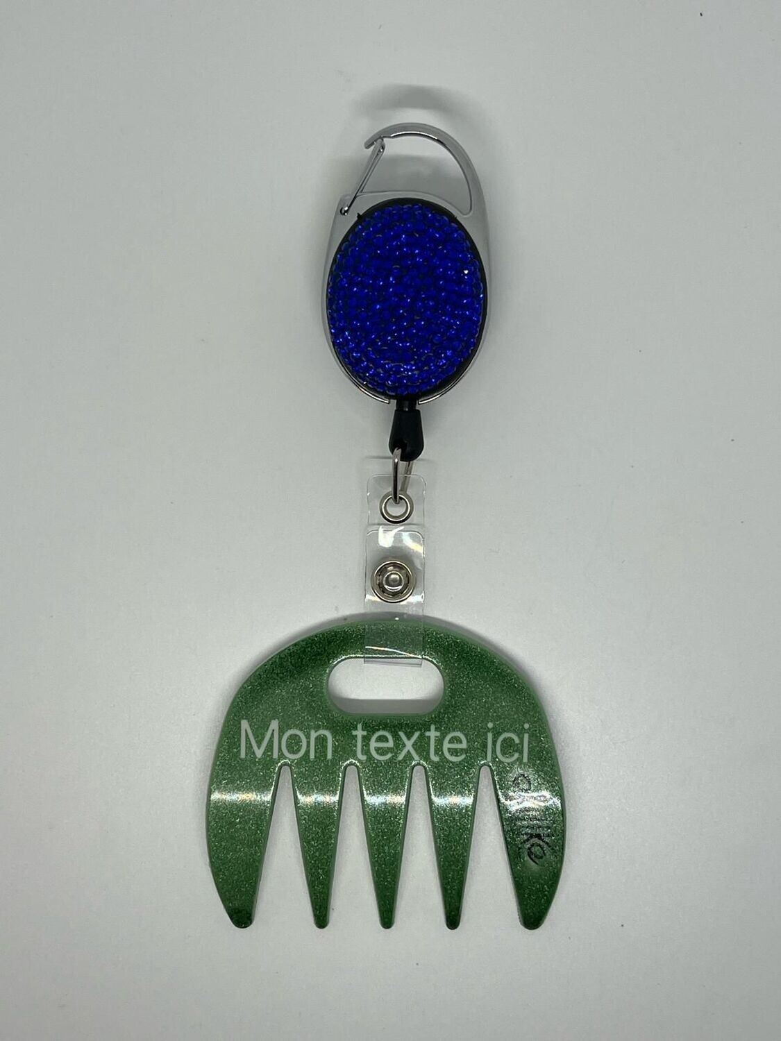 Grat-grat vert pailleté personnalisé  - Clipper diamants bleus, dans son coffret cadeau.