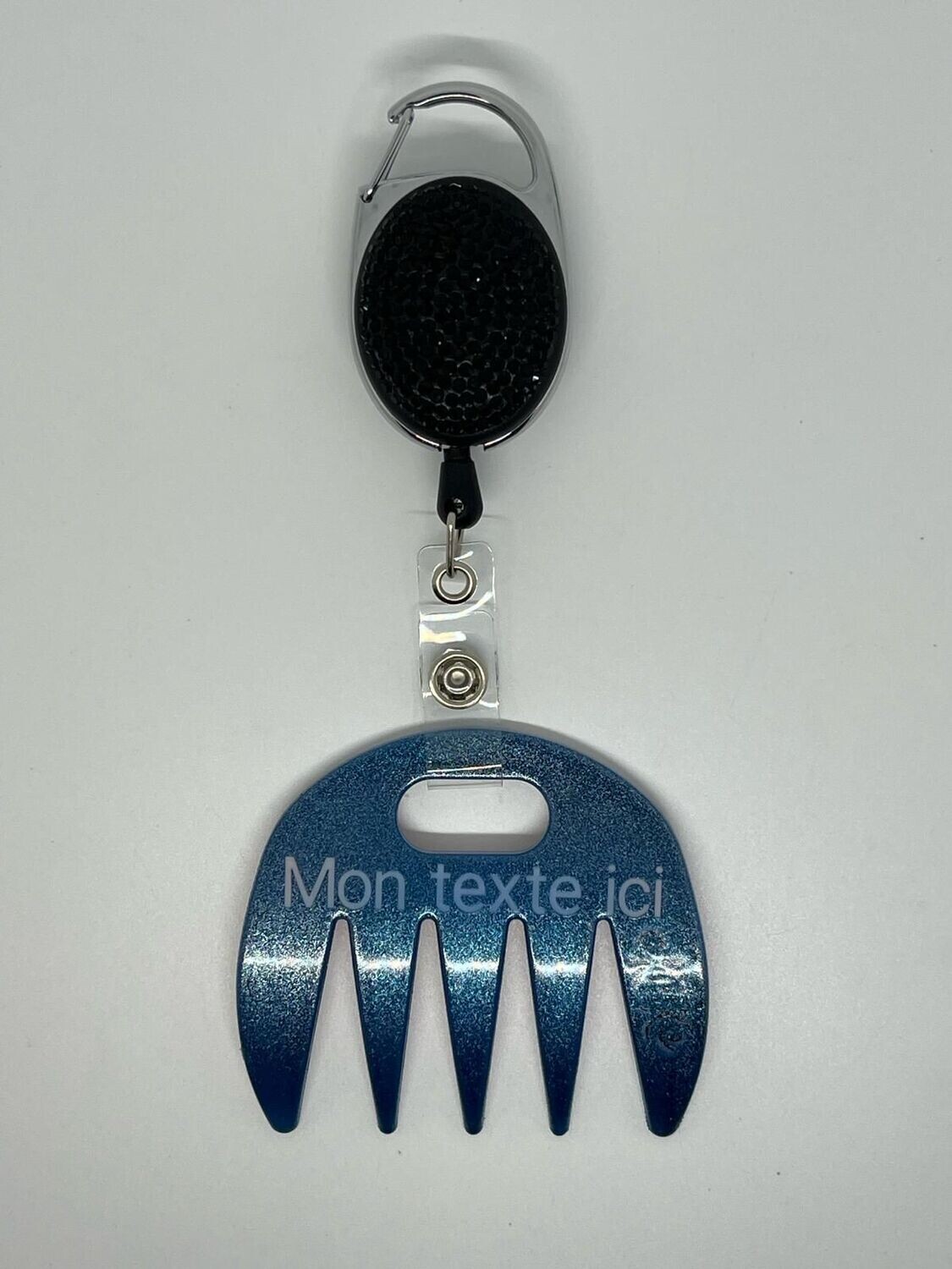 Grat-grat bleu pailleté personnalisé  - Clipper diamants noirs, dans son coffret cadeau.
