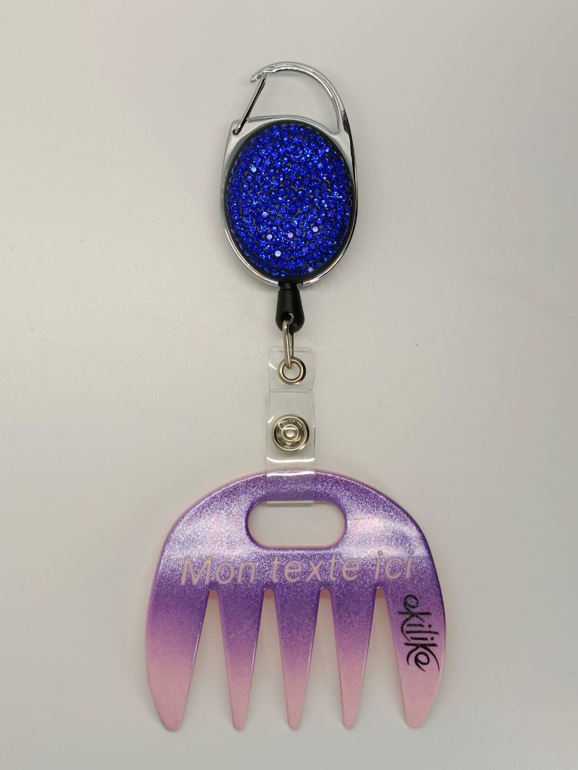 Grat-grat rose dégradé violet pailleté personnalisable  - Clipper diamants bleus dans son coffret cadeau.