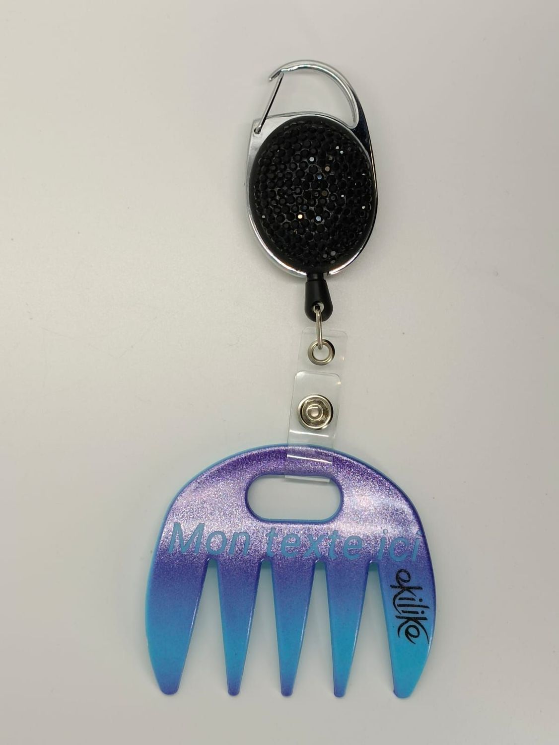 Grat-grat bleu dégradé violet pailleté personnalisable  - Clipper diamants noirs dans son coffret cadeau.