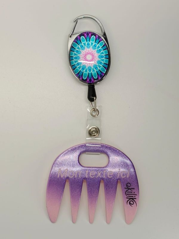 Grat-grat rose dégradé violet pailleté personnalisable  - Clipper Mandala bleu et rose dans son coffret cadeau.