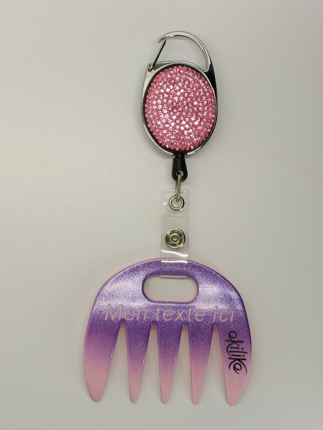 Grat-grat rose dégradé violet pailleté personnalisable  - Clipper diamants roses dans son coffret cadeau.
