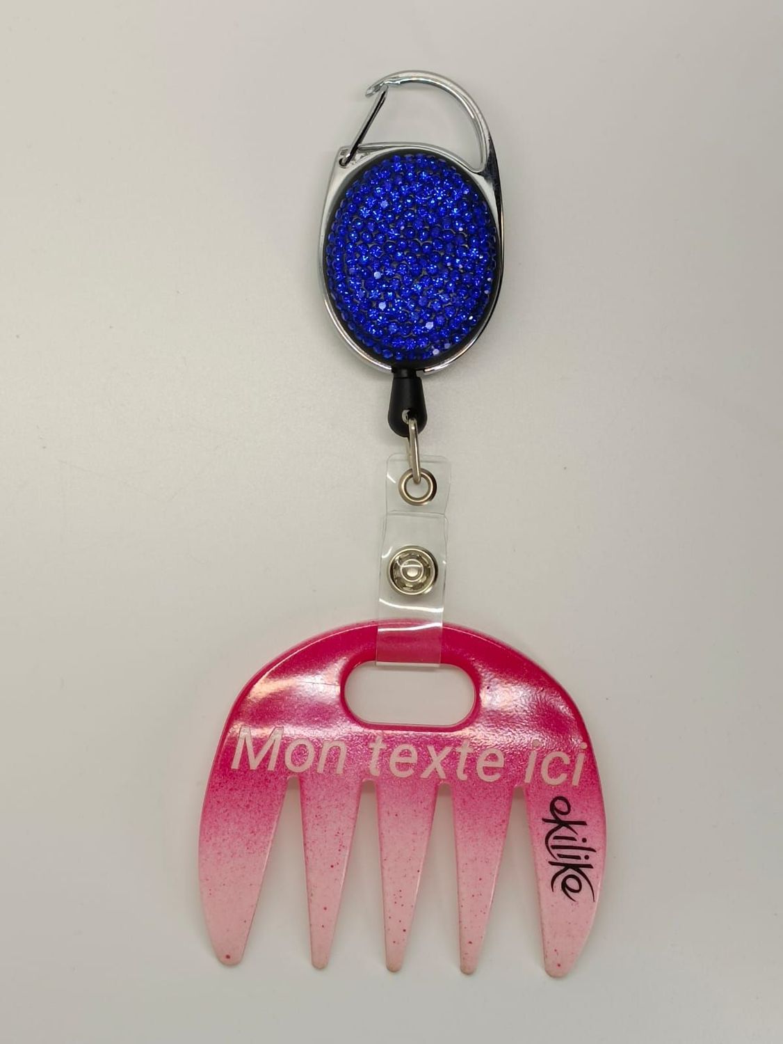 Grat-grat rose dégradé fushia pailleté personnalisable  - Clipper diamants bleus dans son coffret cadeau.