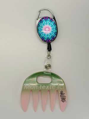 Grat-grat rose dégradé vert pailleté personnalisable  - Clipper mandala bleu rose dans son coffret cadeau.