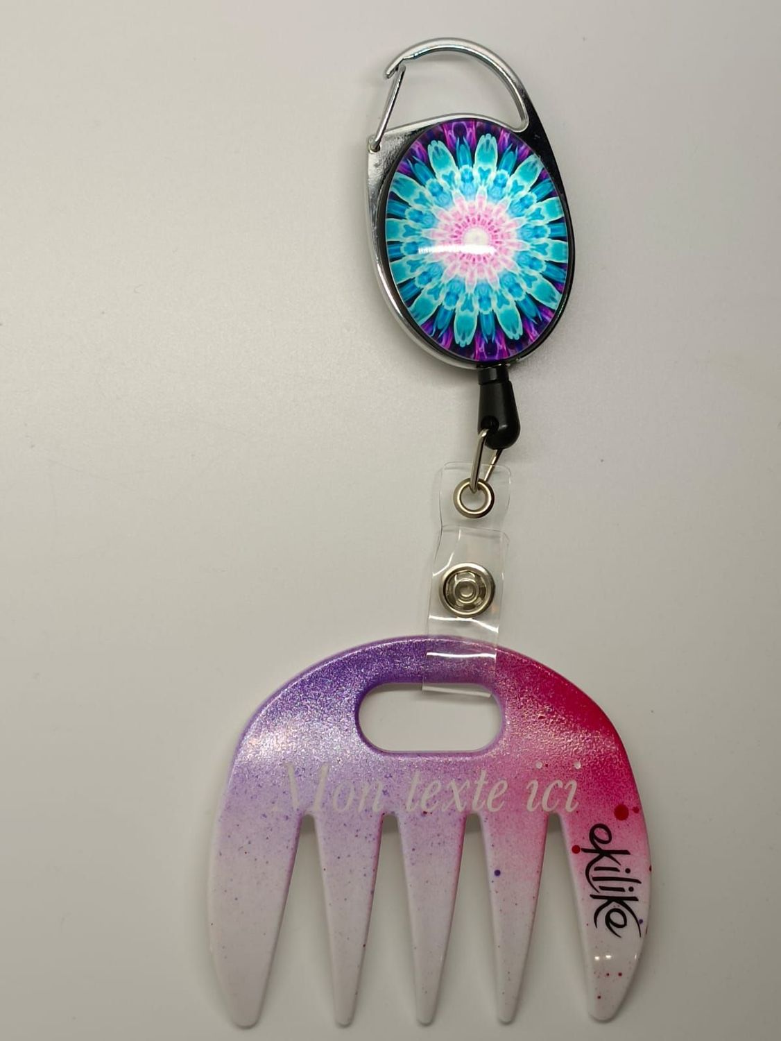 Grat-grat ,blanc violet pailleté  et fushia pailleté dégradé personnalisable  - Clipper mandala bleu rose dans son coffret cadeau.