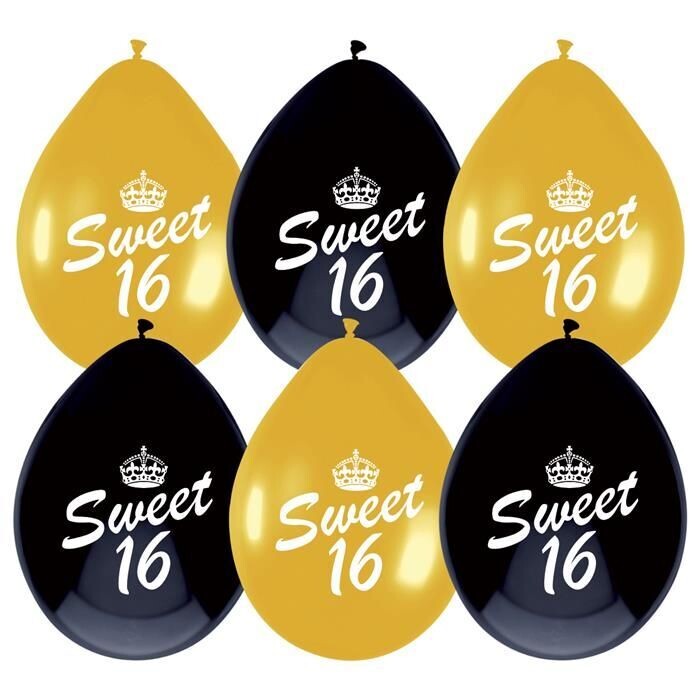 Ballonnen Sweet 16 Goud Zwart