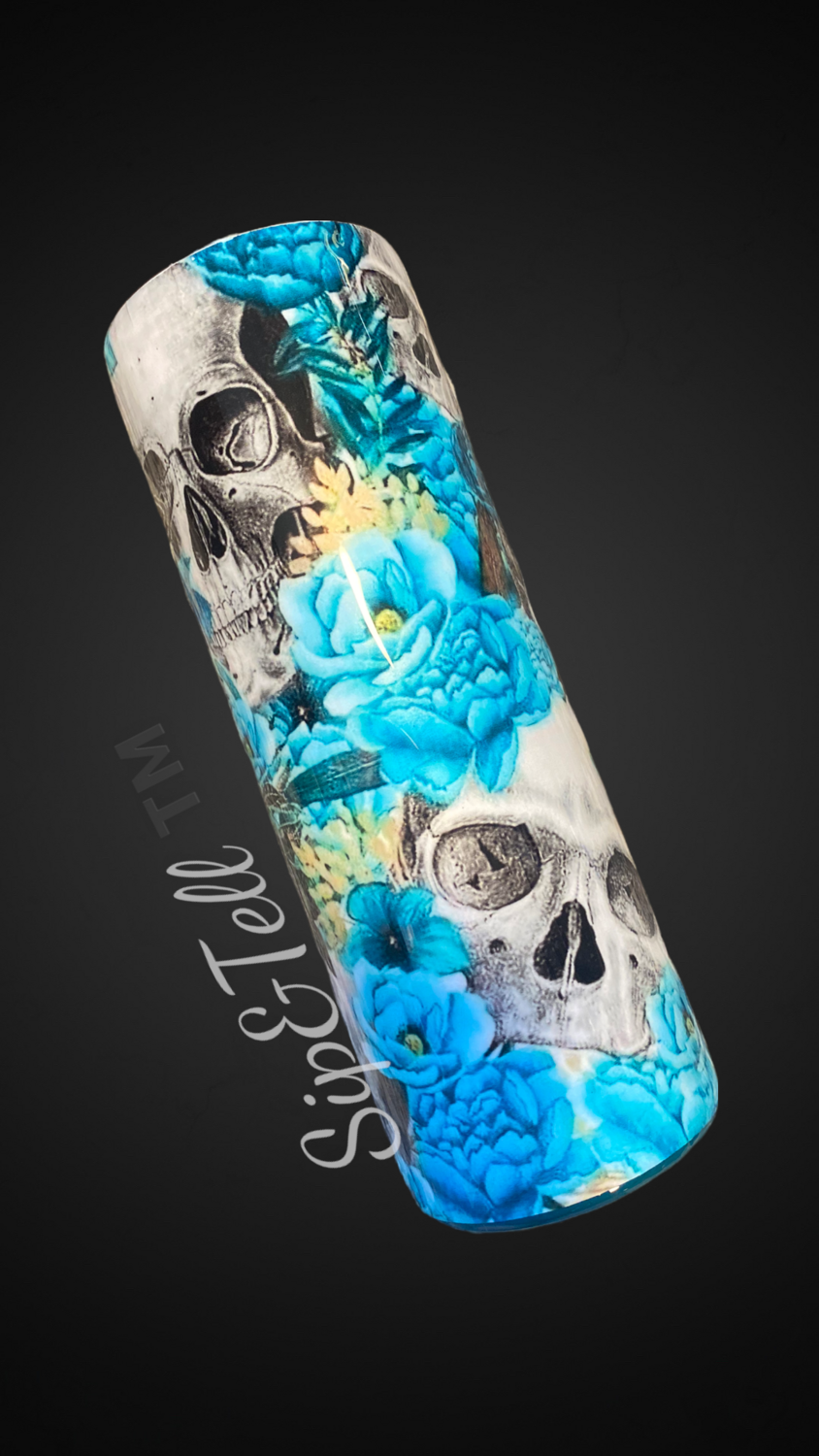 Blue Flower Skull Tumbler