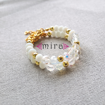 Baby Bracelets - White and clear Crystal with Gold Detail - Toddler Bracelets