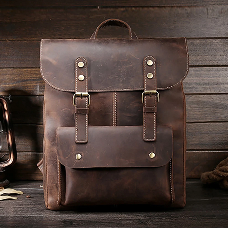 Crazy Horse Cowhide Men Backpack Genuine Leather Vintage Daypack Travel Casual School Book Bags Brand Male Laptop Bags Rucksack.