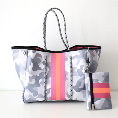 New Arrival 2021 Ladies Women Summer Beach Bag Casual Tote Straw Designer Camouflage Logo Custom Neoprene Beach Bag.