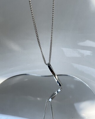 Silver Twisted Cuban Vertical Bar Stainless Steel Necklace