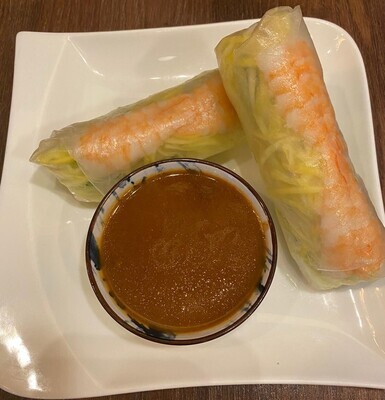 V16: Cuốn xoài bơ (EF ) – Sommerrolle mit Mango, Avocado, Reisnudeln, Salat, Koriander, Minze, 2 Stk, Hoisinsauce-Dip dabei