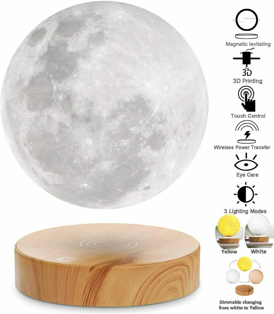 Levitating Moon Lamp, Floating and Spinning in Air Freely with 3D Printing LED Mo