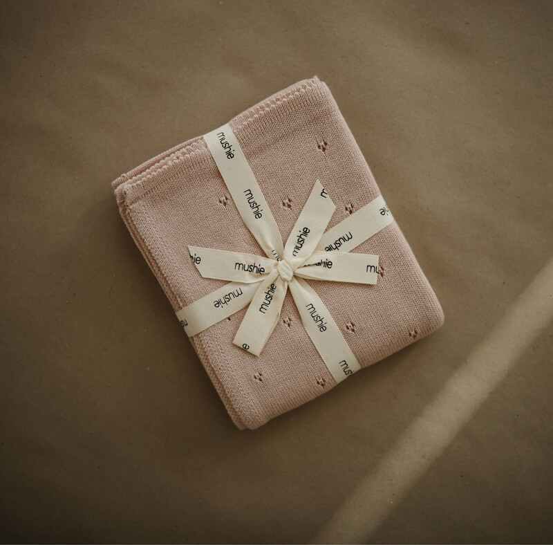 Mushie gebreide pointelle dekentje - Blush
