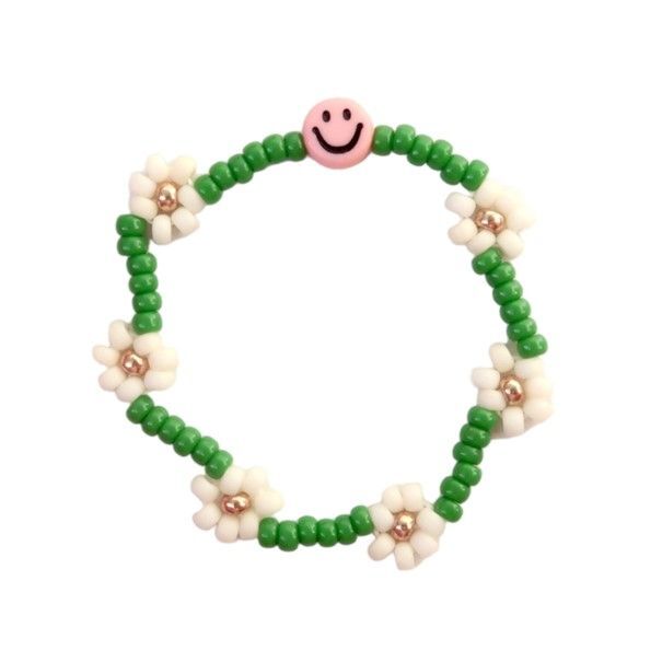 The daisy bracelet | Elastic smiley, green, ivory T1
