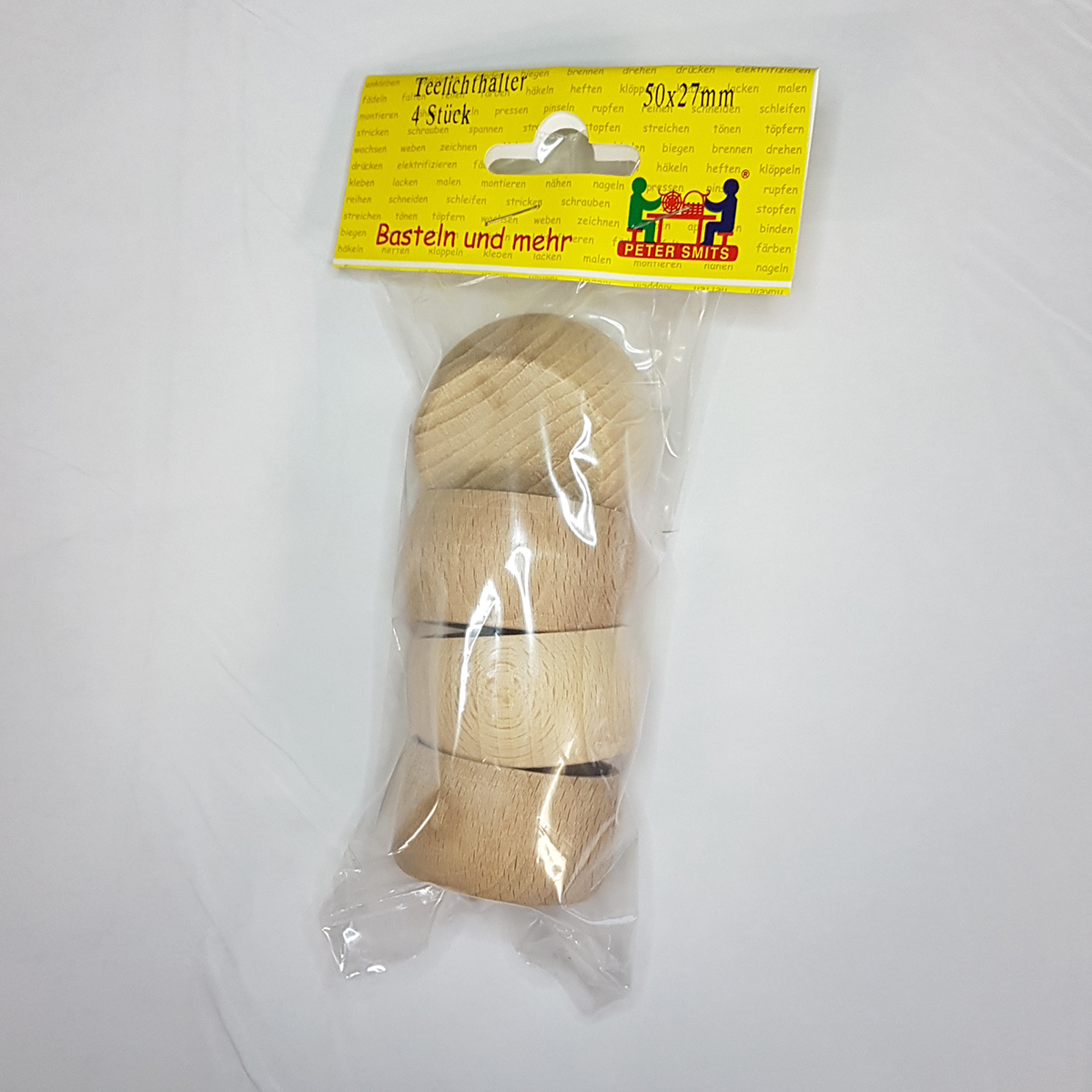 Teelichthalter aus Holz, 50 x 27 mm, Ø innen: 41 mm, 4 Stück