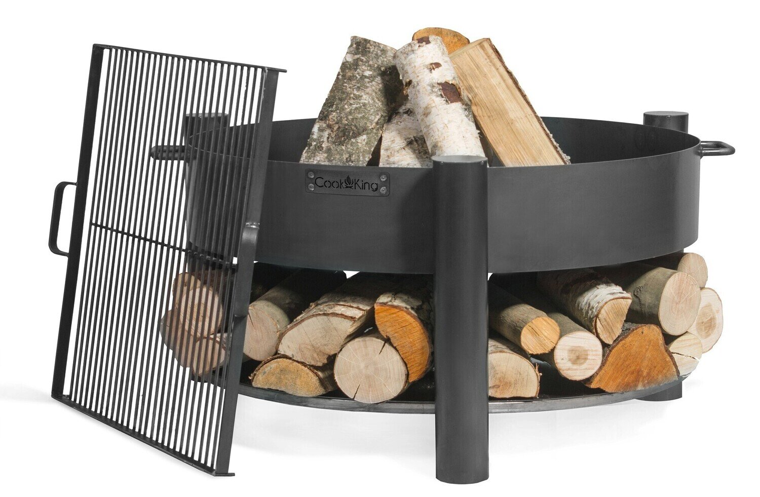 COOK KING ® Feuerschale mit Holzablage, Griff, Grillrost (Roh-Stahl), Modell "MONTANA"
