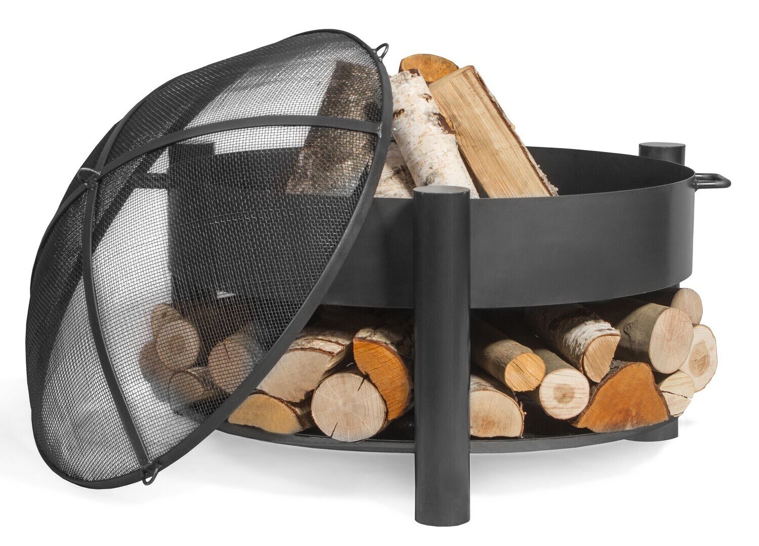 COOK KING ® Feuerschale mit Holzablage, Griff & Funkenschutzgitter, Modell "MONTANA"
