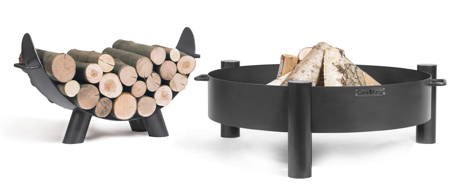 COOK KING ® Feuerschale “HAITI” mit Griff & separate Holzablage “MILA”, Schale: 80 cm Ø