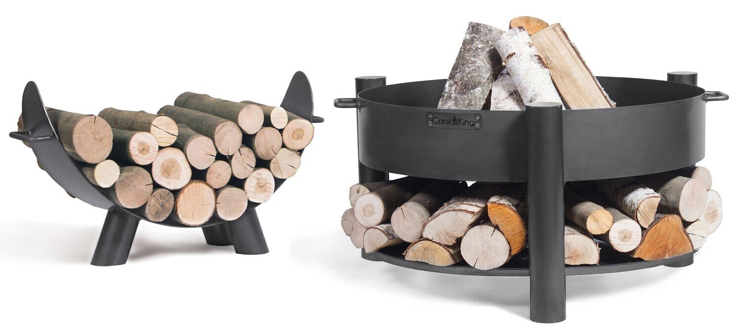 COOK KING ® Feuerschale “MONTANA” mit Griff & separate Holzablage“MILA”, Schale: 70 cm Ø