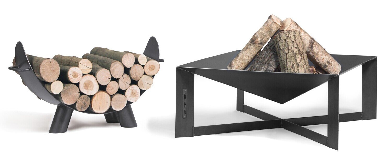 COOK KING ® Feuerschale “CUBA” und Griff & separate Holzablage “MILA”, Schale: 70 x 70 cm Ø
