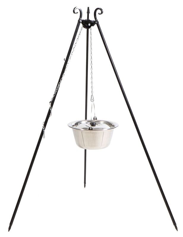 COOK KING ® Schwenkgrill (Dreifuss), pulverbeschichtet, 180 cm hoch, mit Kessel (Edelstahl) COOK KING ® Schwenkgrill (Dreifuss), pulverbeschichtet, 180 cm hoch, mit Kessel (Edelstahl)