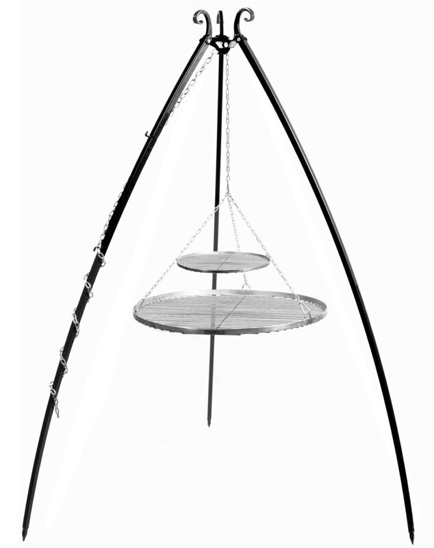 COOK KING ® Schwenkgrill (Dreifuss), pulverbeschichtet, 200 cm hoch, 2 Grillroste (Edelstahl) / 4mm COOK KING ® Schwenkgrill (Dreifuss), pulverbeschichtet, 200 cm hoch, 2 Grillroste (Edelstahl) / 4mm