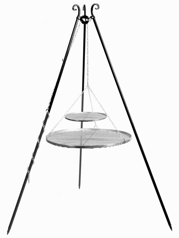 COOK KING ® Schwenkgrill (Dreifuss), pulverbeschichtet, 180 cm hoch, 2 Grillroste (Edelstahl) / 4mm COOK KING ® Schwenkgrill (Dreifuss), pulverbeschichtet, 180 cm hoch, 2 Grillroste (Edelstahl) / 4mm