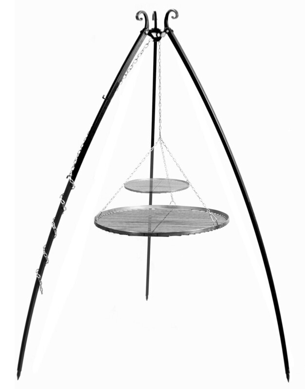 COOK KING ® Schwenkgrill (Dreifuss), pulverbeschichtet, 200 cm hoch, 2 Grillroste (Roh-Stahl) / 5 mm COOK KING ® Schwenkgrill (Dreifuss), pulverbeschichtet, 200 cm hoch, 2 Grillroste (Roh-Stahl) / 5 mm