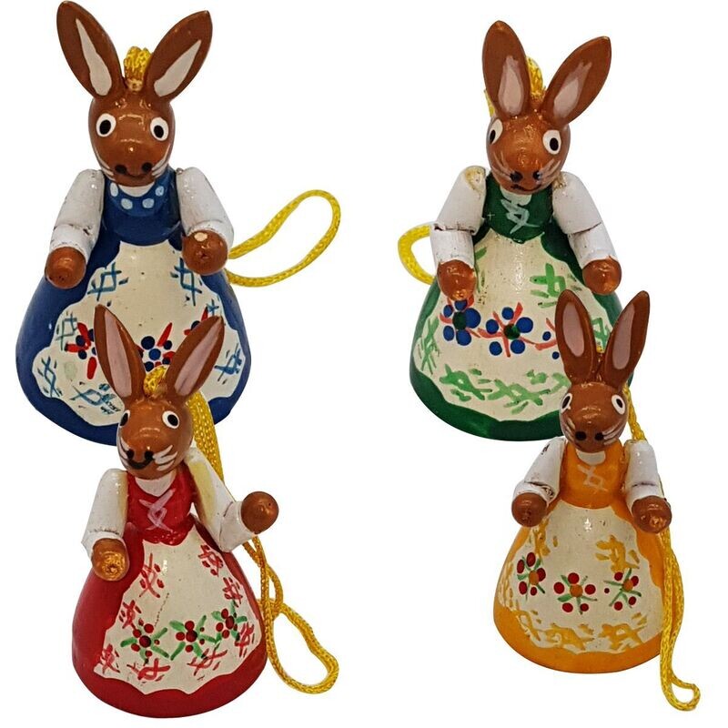 "HASI", 4er-Set, bemalte Osterhasen aus Holz, ca. 5 cm hoch, je 1 Stück, gelb, rot, blau, grün