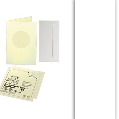 Passepartoutkarten, weiß 190 g / qm, mit rundem Ausschnitt und Briefum