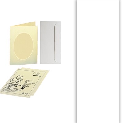 Passepartoutkarten, weiß 190 g / qm, mit ovalem Ausschnitt und Briefum