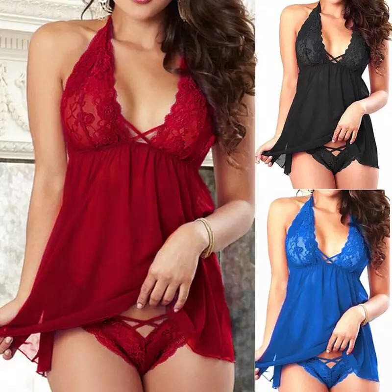 Sexy Plus Size Lace Pajamas Women&#39;s Mesh Nightdress