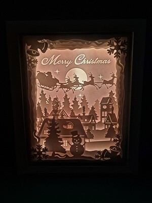 Santa&#39;s Sleigh Over Town 8x10 inch lightbox