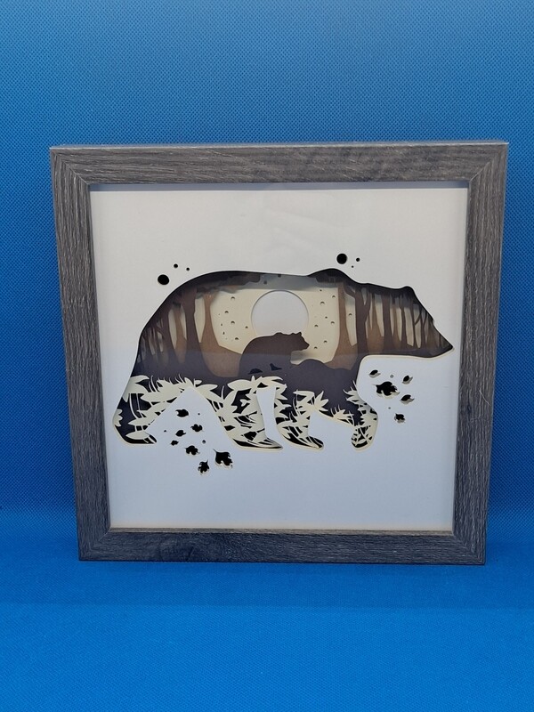 Bear in Forest Layered 8x8 inch shadowbox
