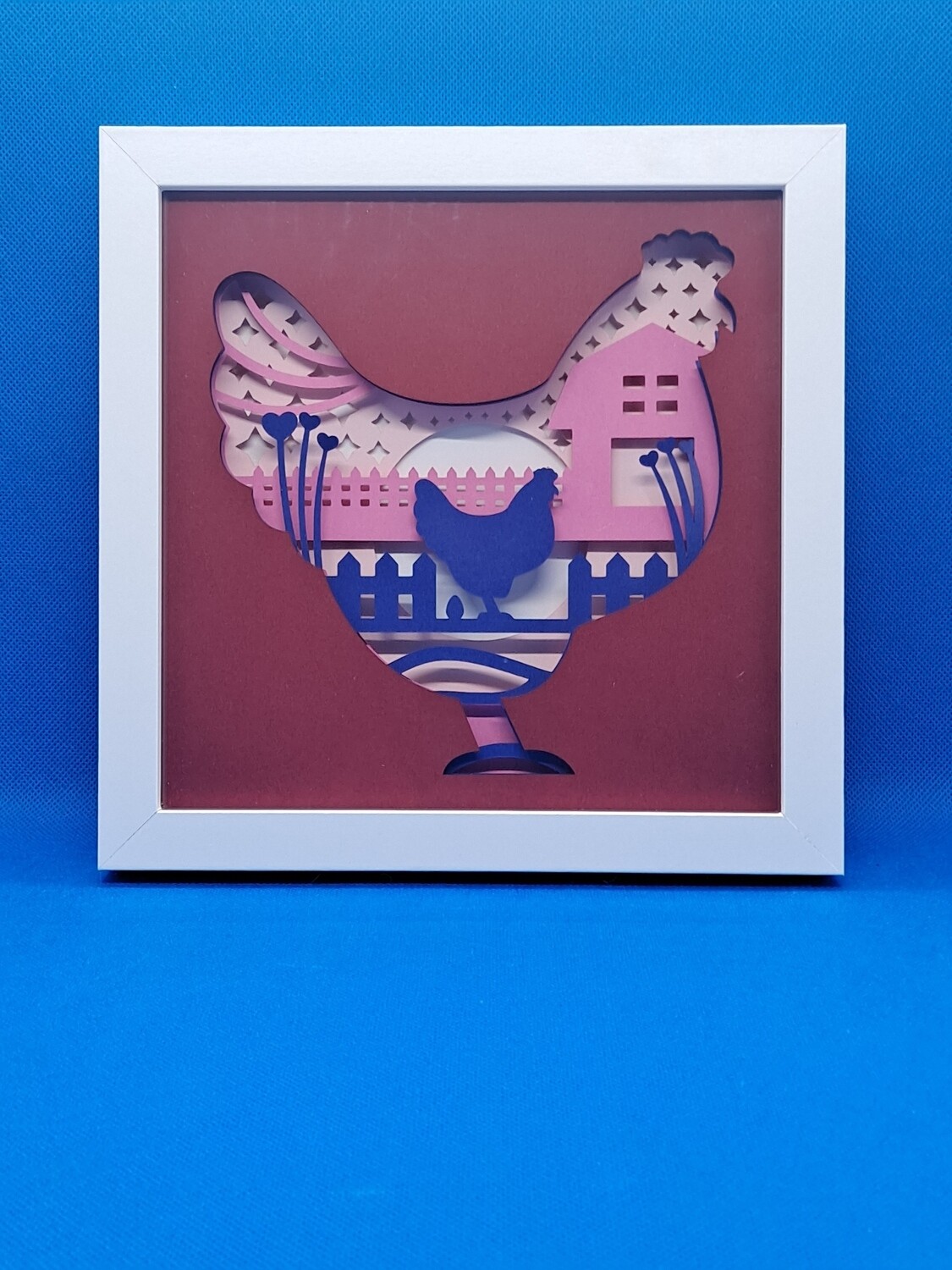 Chicken and Farm 3D Layered 8x8 inch shadowbox