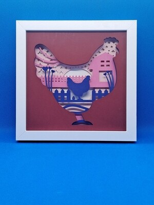 Chicken and Farm 3D Layered 8x8 inch shadowbox